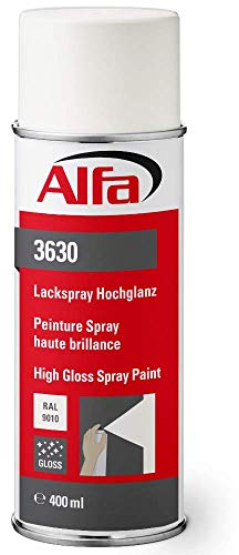 Alfa Lackspray 400 ml für Innen und Außen - Sprühlack zum Lackieren und Dekorieren, hohe Deckkraft Farbspray, Sprühdose, Made in Germany (1, RAL 9010 Reinweiß Hochglanz)
