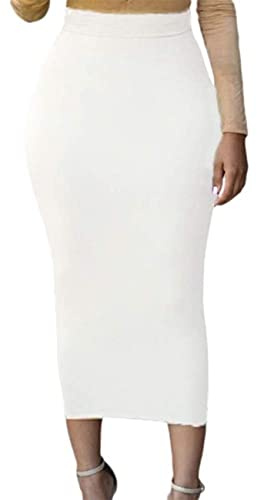 SEBOWEL Falda Bodycon Mujer Cintura Alta Falda Lápiz Sexy Oficina Medio Largo Blanco M