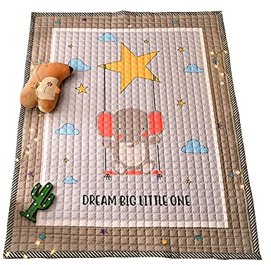 Kinder Baby Krabbeldecke Faltbare, Hiseng Baumwolle Groß Spielmatte Kinder Teppiche Rutschfeste Baby Bodenmatte Waschbare Krabbelmatte für Outdoor Spielteppich (Grauer Elefant,145x195cm)