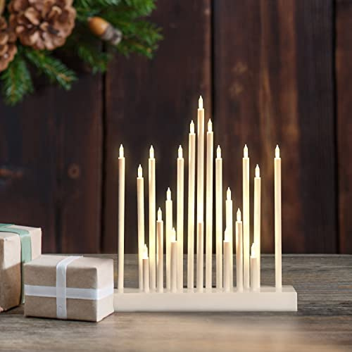 SALCAR LED Adventsleuchter, Stern Lichterbogen weiß, Schwibbogen als Weihnachtsbeleuchtung, Kerzenbrücke mit 20 LEDs, Weihnachts Leuchter für Weihnachten - Warm