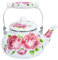 Vaguelly Bouilloire Émaillée 25 L Avec Motif De Rose Vintage - Chaudière À Thé Et Café Pour Et Induction Poignée En Céramique Idéale Pour La Maison