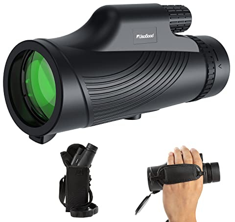 Usogood 10X42 Monocular Telescope High Power, Monoculars for Adults with BAK4 Prisms and FMC Lens, Compact Waterproof Monocular for Bird Watching Hiking Camping with Hand Strap Black