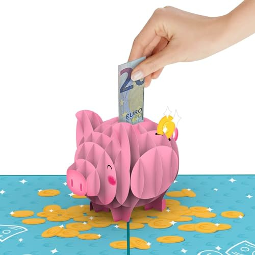papercrush® Pop-Up Karte Sparschwein - 3D Geldkarte mit Geldfach für Flitterwochenkasse, Kreativ Geld verschenken für Geburtstage, Hochzeiten, Taufe, Kommunion, Konfirmation, Jugendweihe, Führerschein