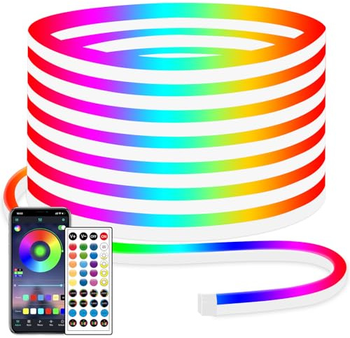 Segrass 10M LED Neon Streifen mit Musik Sync IP65 Wasserdicht, RGB Band mit Fernbedienung/APP Steuerung für Wanddekoration, Schlafzimmer Indoor