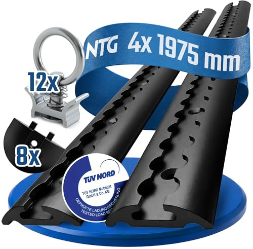 NTG Aluminium Airlineskenor halvcirkelformad 1975 mm | TÜV-certifierad | lastskena | lastsäkring lastbilar, släpvagnar och husbilar | Blackline | Borrad och anodiserad | ekonomiset
