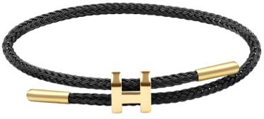 Viwind Armband Damen Verstellbare Stahldraht Armbänder 23cm Geflochten Titanstahl-Gewebtes Armschmuck Freundschaftsarmband Mit Geschenkbox (H-Stil Schwarz)
