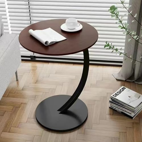 UUE Beistelltisch Holz, Beistelltisch C Form Stylischer, Wohnzimmertisch in Schöner Nussbaum Holz Optik, Couchtisch Rund Schwarz Metall Für Wohnzimmer Und Schlafzimmer, 40x40x60cm