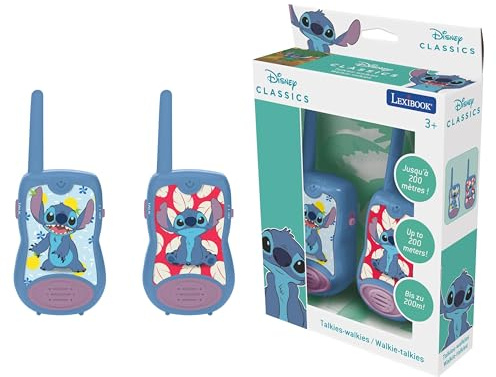 Lexibook, Disney Stitch, Walkie-Talkies 200m, Communication Game for Children, 2 Communication Channels, Belt Clip, Blue/Purple, TW12DLXB