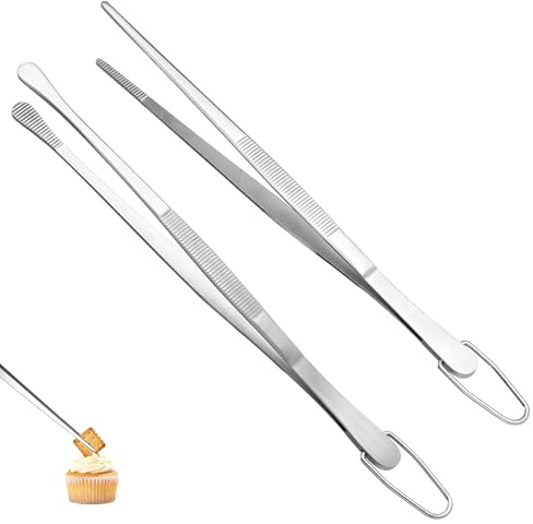 U-Taste 20 cm kökspincett: matlagningstång av 18/8 rostfritt stål med sömlös svetsning, flexibel klämfunktion och halkfri för servering, dekoration, matlagning, bakning (rund och spets spets)