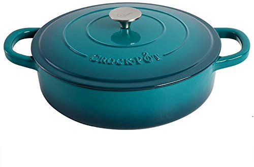 Crock-Pot Artisan Enameled Cast Iron Braiser W/Lid, 5 Quart, Teal Ombre