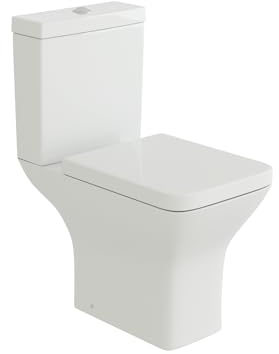 iBathUK Venice Close Coupled Toilet, Ceramic Toilet Pan with Chrome Dual Flush Cistern, Soft Close, Quick Release Toilet Seat for Bathroom-White Gloss, Square Shape