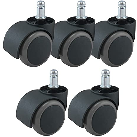 Waytex 78154 ruedas con revestimiento de goma para silla de oficina universal, diámetro de 50 mm, para suelo duro, color negro y gris, 5 unidades