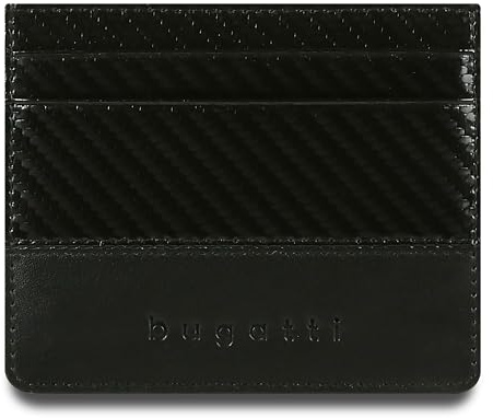 bugatti Comet Herren Kartenetui aus Echtleder, flaches Portemonnaie im Carbonlook, RFID-Schutz, schwarz