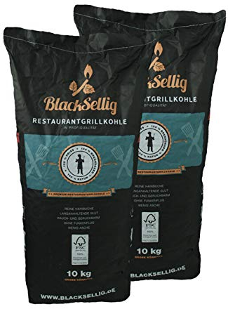 BlackSellig Restaurantgrillkohle – Profiqualität aus nachhaltiger Forstwirtschaft - FSC Zertifiziert (20kg)