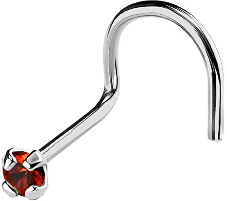 Jewelry Avalanche 22G Solid 14Kt Gold Nose Screw Stud with Prong Set real Garnet Gemstone, 14kt Yellow Gold or 14kt White Gold - January Birthstone Nose Ring-NSWG_GR-1.5MM