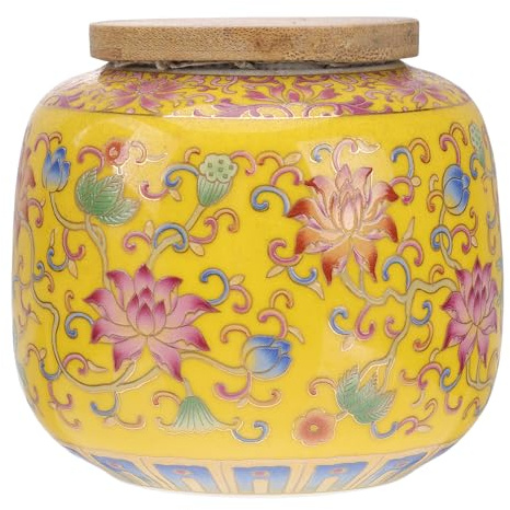 Yellow Ceramic Tea Canisters Tea Coffee Storage Jars Sugar Bowl Spices Condiment Pots Container with Sealed Lid Chinese Style for Home Kitchen