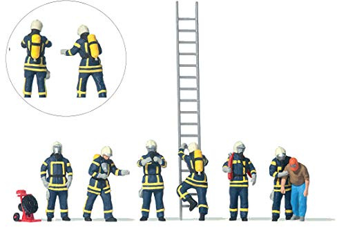 Preiser H0 10765 Figuren-Set Feuerwehrleute in moderner Blauer Einsatzkleidung mit Atemschutzgeräten 1:87