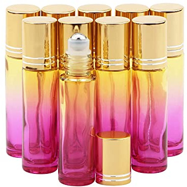 10pcs 10ml (0.3oz) Empty Glass Small Essential Oil Bottles with Golden Cap | Essential Oil Roller Bottles, Roll on Bottles for DIY Essential Oils, Aromatherapy, Perfume - Yellow Rose Gradient