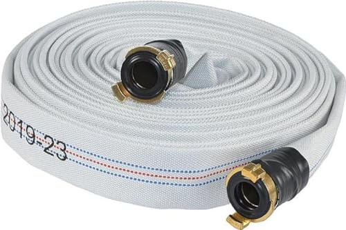 GEKA Bauschlauchgarnitur inkl. Schnellkupplungsanschluss (Schlauchgröße 1 1/2“, Innen-ø 40 mm, Länge 15 m, Farbe weiß, Kupplung aus Messing, für Baustellen, stabiler Schlauch)