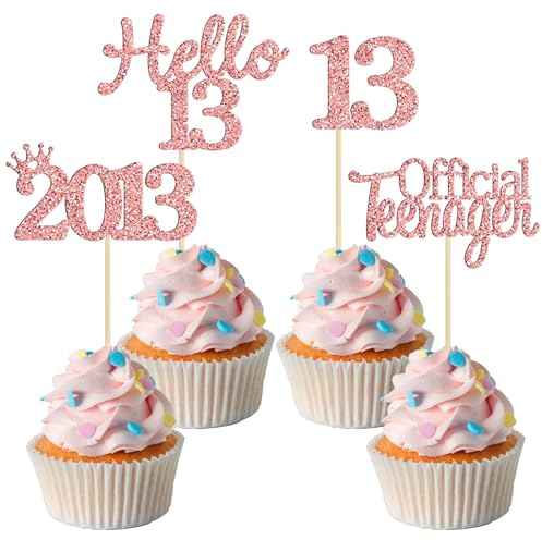 Gyufise 24 Pack 13th Birthday Cupcake Toppers Hello 13 Thirteen Official Teenager Since 2013 Cupcake Picks 13th Birthday Party Cake Decorations Supplies Rose Gold