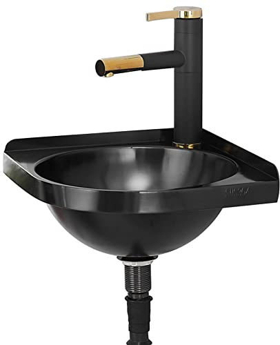 Badezimmer-Waschtisch-Waschbecken Kleines Handwaschbecken, Wandmontage Schwarzes Eck-Waschbecken mit Wasserhahn und Abfluss-Kombination, Edelstahl-Waschbecken Kommerzielle Gebrauchswaschbecken