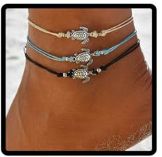 Wedity Turtle Anklets Set Beaded Anklet Bracelets Woven Multi-layer Chain Accessories Beach Foot Jewelry Adjustable for Women Girls