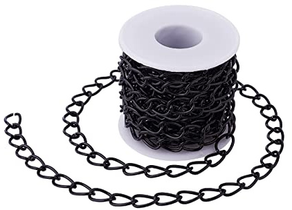 Pandahall 16.4Ft Aluminium Twisted Curb Chains 15x10x2mm Electrophoresis Black Unwelded Decorative Cross Chain Links with Spool for Bracelet Necklace Jewelry Making