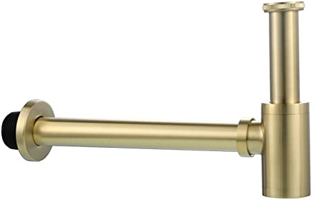 Tecmolog Oro Cepillado Sifon Lavabo Extensible 5-11 cm Laton Sifón de Diseño 1 1/4 para Fregaderos, WT07J2