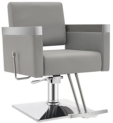 BarberPub Classic Recline Hydraulic Barber Chair Salon Spa Chair Hair Styling Beauty Equipment 3021 (Grey)