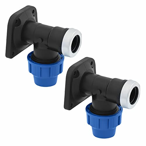 Raccordo a Gomito a Piastra a Muro 20 mm x 1/2“ – Raccordi MDPE a compressione piastra a parete per tubo dell’aqua PN16 - Connettori PP per Tubi PE80, PE100 – 2 pezzi - SmartProduct