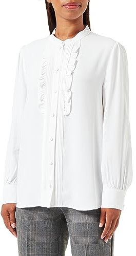 Seidensticker Damen Bluse - Fashion Bluse - Regular Fit – Stehkragen - Langarm - Rüschen – 100% Viskose, Weiß, 38