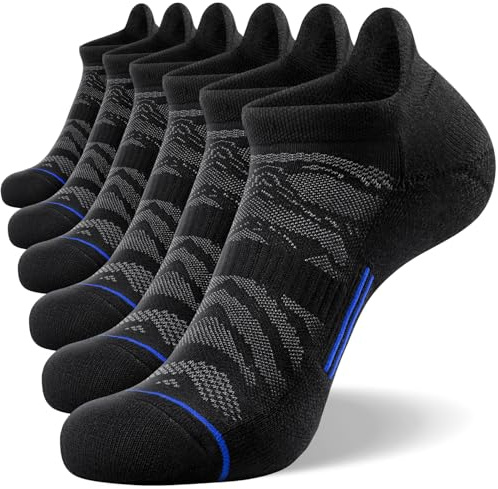 FITRELL 6 Pack Ankle Running Socks for Men and Women Low Cut Cushioned No Show Athletic Sports Compression, Shoe Size 7-9, Black+Blue