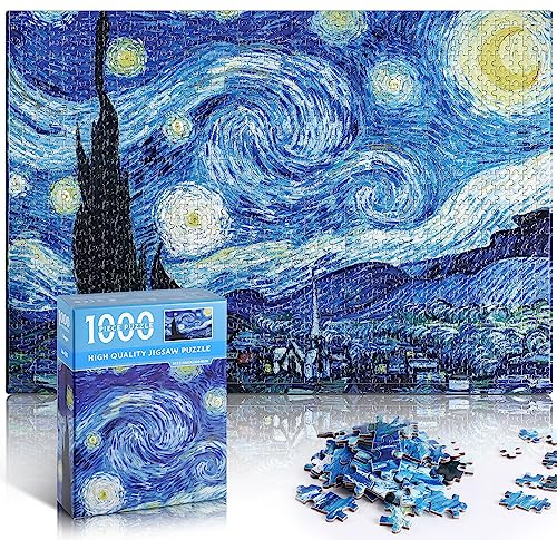 Rompecabezas de noche estrellada de 1000 piezas de Van Gogh para adultos, obra de arte, rompecabezas familiar (noche estrellada)