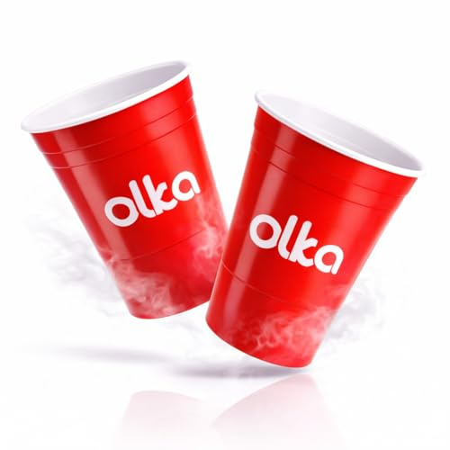 OLKA Den återanvändbara ölpongkoppen | 20 extra stabila premium-partymuggar av hård plast | diskmaskinssäker ölpongkopp set för din fest – färg röd