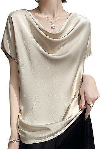 Blusas Mujer Verano,Blusas De Satén De Seda Camisetas De Verano Cuello De Capucha En Capas Camisola Blusas Drapeado Frontal Dolman Túnica Tops Elegantes Camisetas Casuales Cami Tops Chaleco Camisa B