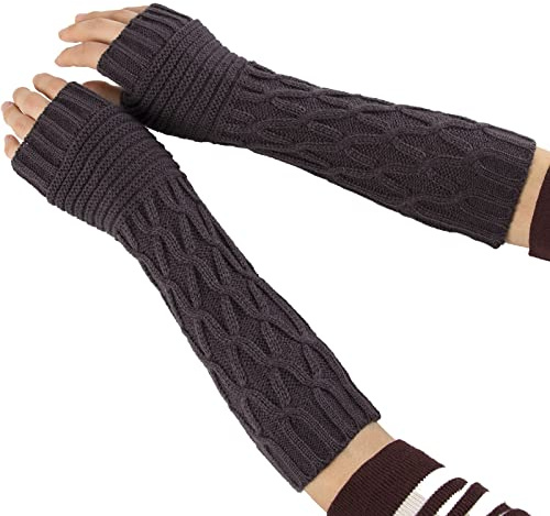 VUCDXOP Winter Gestrickte Handschuhe für Damen, Fingerlose Armstulpen Feinstrick lang Handwärmer Stulpen, Warm Strick Handschuhe Pluswärmer Handstulpen Armwärmer Stulpen für Damen