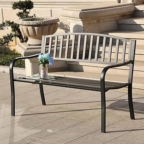 WHYATT Gartenbank, Sitzbank Outdoor, Gartenbank Metall Wetterfest, Parkbank aus Gusseisen Mit Armlehnen (Color : Black1)