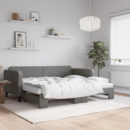ZEYUAN Tagesbett Ausziehbar mit Matratzen Dunkelgrau 90x200 cm Stoff, Schlafsofa, Daybed, Bettsofa, Sofa Bed, Sofabett, Schlafcouch, Jugendbett, Bettgestell, Bettcouch 3196835