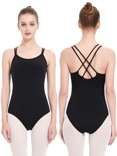 Kefiyis Ballett Trikot Damen Camisole Turnanzug Hohe Elastizität Ballettkleidung Damen Ballettanzug Turnanzug Gymnastikanzug Leotard Tanz body Schwarz L