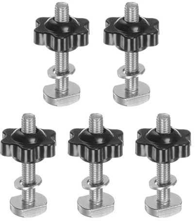 QUARKZMAN 5 Set di Bulloni a T con Manopola M6 x 40mm Bulloni Filettati M6 x 25mm Manopola di Serraggio Dado Esagonale con Rondella per Maschere Dispositivi Lavorazione Legno, Nero