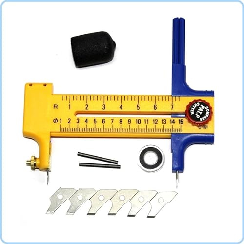WUISOLQP Kreiszeichner Kreisschneider für Kreise, Kompass-Schneider Zirkelschneider für Kreise von 1-15cm mit 6 Ersatzklinge Rundschneider aus Kunststoff und Messing, für Papier Pappe Leder