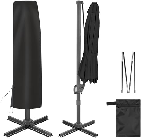 AckMizz Patio Umbrella Cover for Outdoor Cantilever Umbrella 8-13Ft, Black | Durable Oxford Fabric with Pole, Outdoor Umbrella Offset Cover for Patio Garden Parasol, Waterproof, UV, Wind Resistant