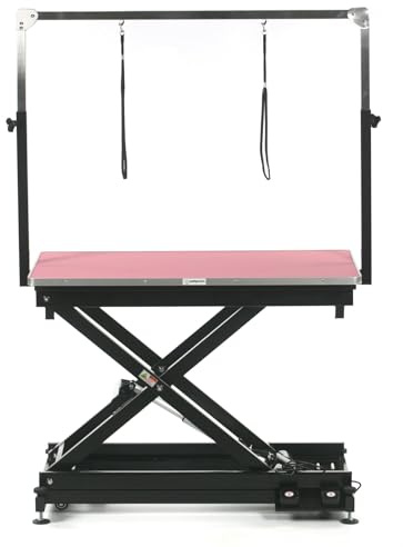 Pedigroom Electric Dog Grooming Table Black Frame Pink Top With H Bar Pink