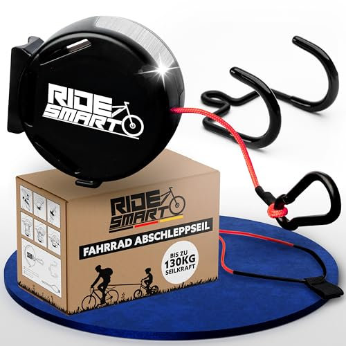 RIDE SMART® Fahrrad Abschleppseil für Kinder | 3in1 Komplett Set, mit Reflektor, 130kg Seilkraft - 2m | Fahrrad E-Bike Seilzug Zugseil Schleppseil Fahrradseil als Ziehhilfe zum Abschleppen vom Kind