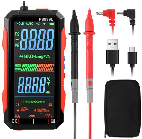 Nastopee Multímetro digital con 6000 recuentos, pantalla LCD extragrande, multímetro recargable, detector NCV mide voltaje CA/CC, resistencia, capacitancia, frecuencia, pruebas de diodos, transistores