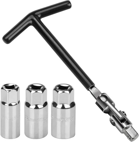 Universal Zündkerzenschlüssel 16/18/21mm T-Griff 3/8'' 4-Teilig Schwarz | Zündkerzenschlüssel Satz für Auto und Motorrad Zündkerzen Entferner Werkzeug