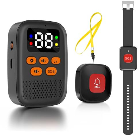 Chatthen Wireless Pulsante Chiamata Emergenza/Cercapersone per Anziani/Pulsante Emergenza per Anziani/Sistema Assistenza per Ricezioner di 16 Tipi Musica 4 Tipi Volume
