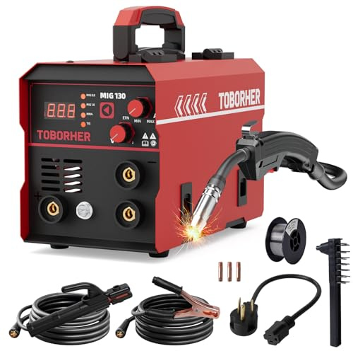 130A MIG Welder, 110V/220V Dual Voltage Flux Core MMA DC/MIG Flux/Lift TIG 3 in 1 Synergic Welding Machine, IGBT Inverter Portable Welder Equipment with Welding Gun and 1lb Welding Wire