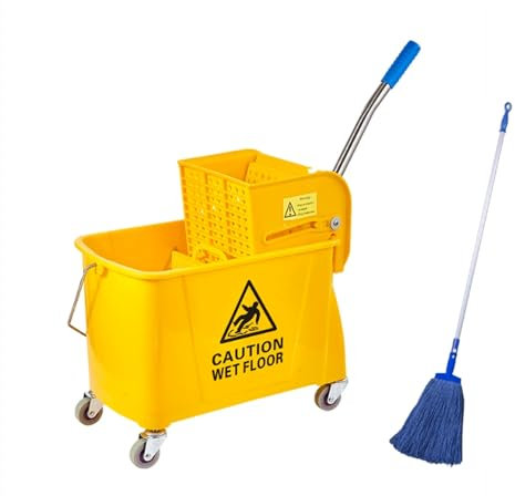 Qxmiguel Rectangular Mop Bucket Side Press Wringer Combo Commercial Floor Cleaning On Wheels Efficient Maintenance Yellow 20l/24l/32l