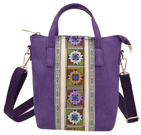 TeeYee Damen Klein Boho Canvas Umhängetasche Embroidery Mini Crossbody Bag Handtasche mit Abnehmbarer Schultergurt